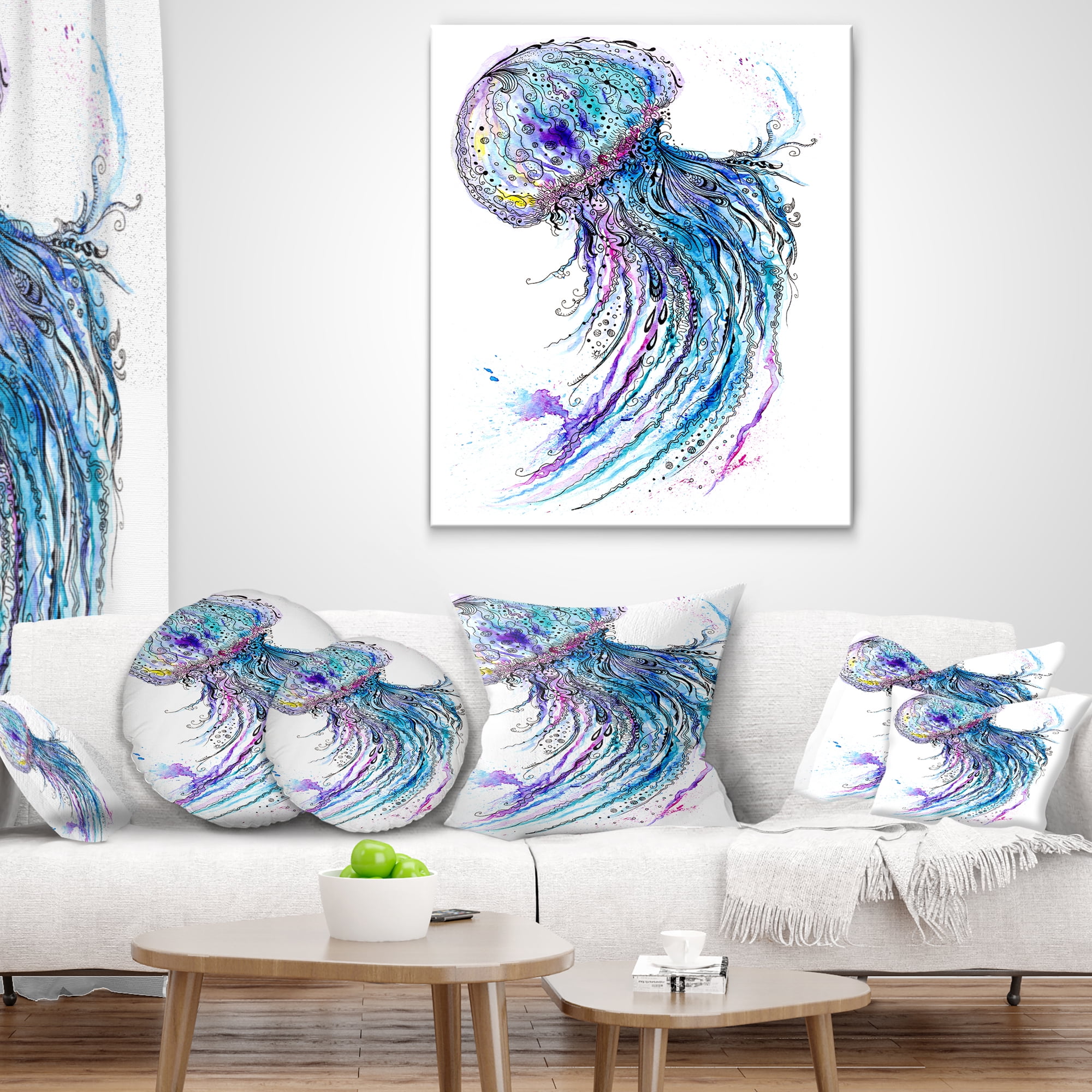 Designart Jelly Fish Watercolor - Animal Throw Pillow - 12x20