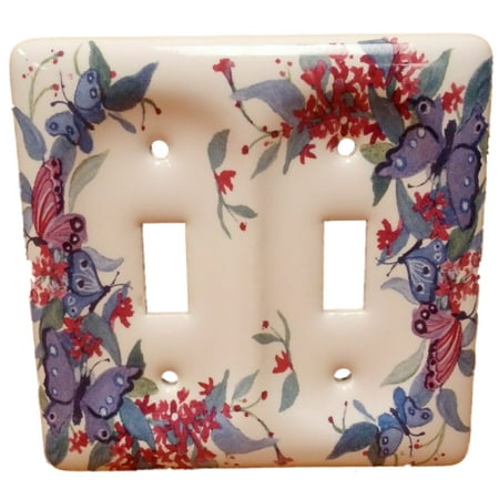 Light Switch Cover Patterns - Leviton Butterfly Pattern 2-Gang Porcelain Switch Cover Toggle Wallplate 89509-FLY