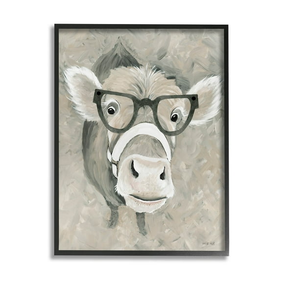 Stupell Industries Farm Cattle Glasses Spectacles Painting Black Framed Art Print Wall Art, Design by Cindy Jacobs