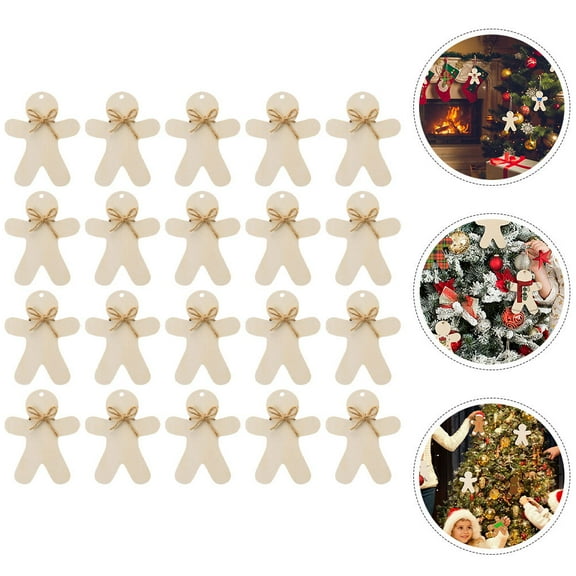 HONMEET Gingerbread Man Wood Cutouts Khaki Smooth Finish 20 Sets for Holiday Crafts and Decorations