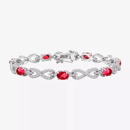 6ct Oval Simulated Diamond Ruby Infinity Tennis Bracelet | 14K White Gold Plated