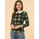 thumbnail image 3 of INSPIRE CHIC Blusaa Cuadros Cuello Peter Pan Manga Abullonada En Contraste Camisa Para Mujer Verde Marrón XS, 3 of 6
