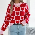 thumbnail image 6 of Weiqiqre Womens Fall Sweaters Checkered Holiday Oversized Sweater Cute Plaid Print Crewneck Knit Puff Sleeve Chunky Jumpers, 6 of 8