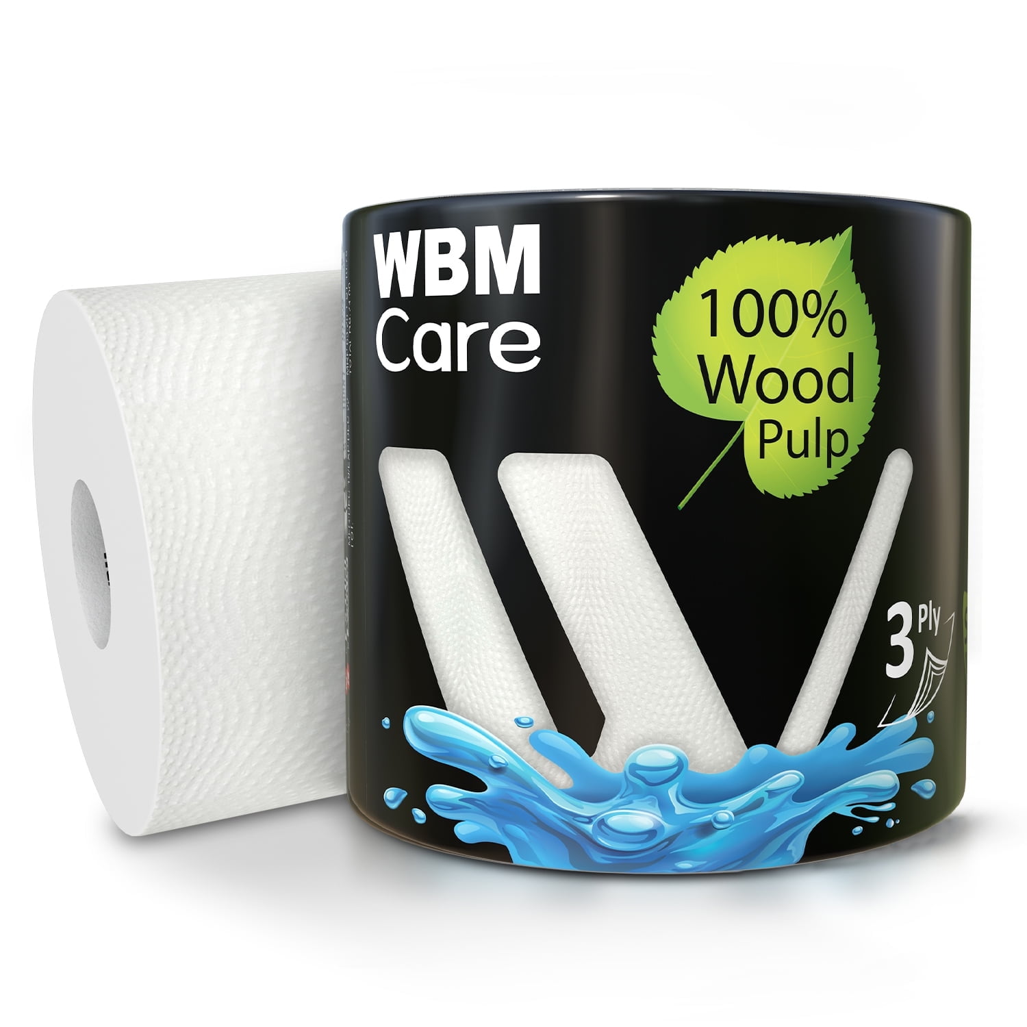 WBM Toilet Tissue Paper, 3-Ply, Soft & Strong, 100% Wood Pulp, Highly Absorbent & Biodegradable, Free from Dyes & Chemicals, 230 Sheets per Roll, 100g
