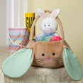 thumbnail image 2 of Kids Easter Basket, Plush Brown Bunny With Floppy Pin Stripe Ears, 2 of 3