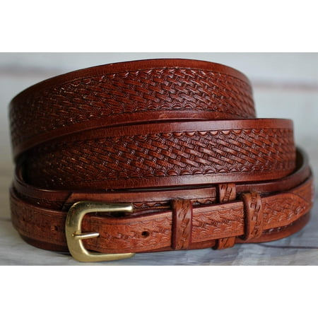 PRORIDER Men's Western RANGER BELT Tooled Leather Basket Weave