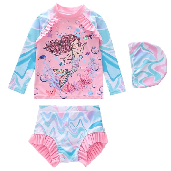 MEZZALL Summer Cute Cartoon Three Piece Swimsuit For Girls Toddlers Children Pool With Cartoon / Flower Print Beachwear