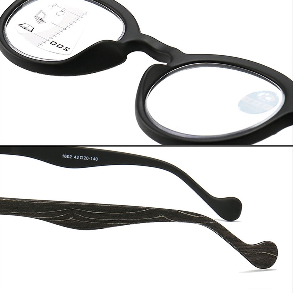 2 Pairs of Retro Brown Wood Grain Progressive Multi-focus Reading Glasses 1.00 Round Anti-blue Light Spring Hinges Readers +1.00 Strength