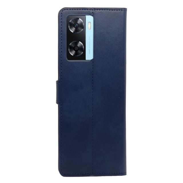Funda Cartera Suave Para Oppo A57 / A77 Azul Marino Más 2 Micas