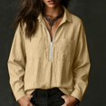 thumbnail image 4 of Womens Textured Golf Shirts Long Sleeve Half Zip Collared V Neck Loose Fit Sweatshirt Pullover with Chest Pockets for Business Casual Work Office, Khaki, XL, 4 of 7