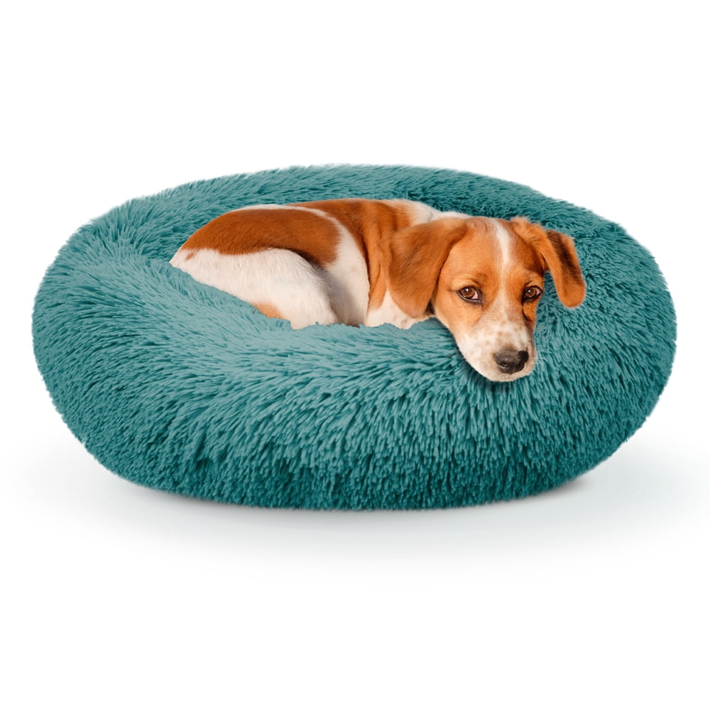 Precious Tails Super Luxe Shaggy Faux Fur Donut Bolster Dog Cat Bed - Medium