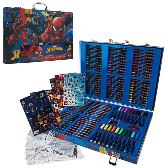 Art Case Marvel Spiderman & Avengers con crayones, marcadores y lápices