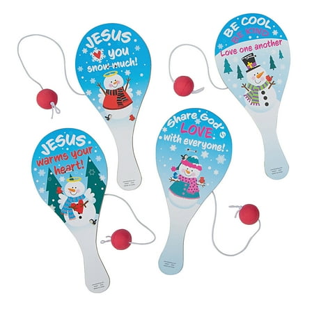 Fun Express 4" x 9" Religious Share God’s Love Snowman Wood Paddleball Games - 12 Pieces