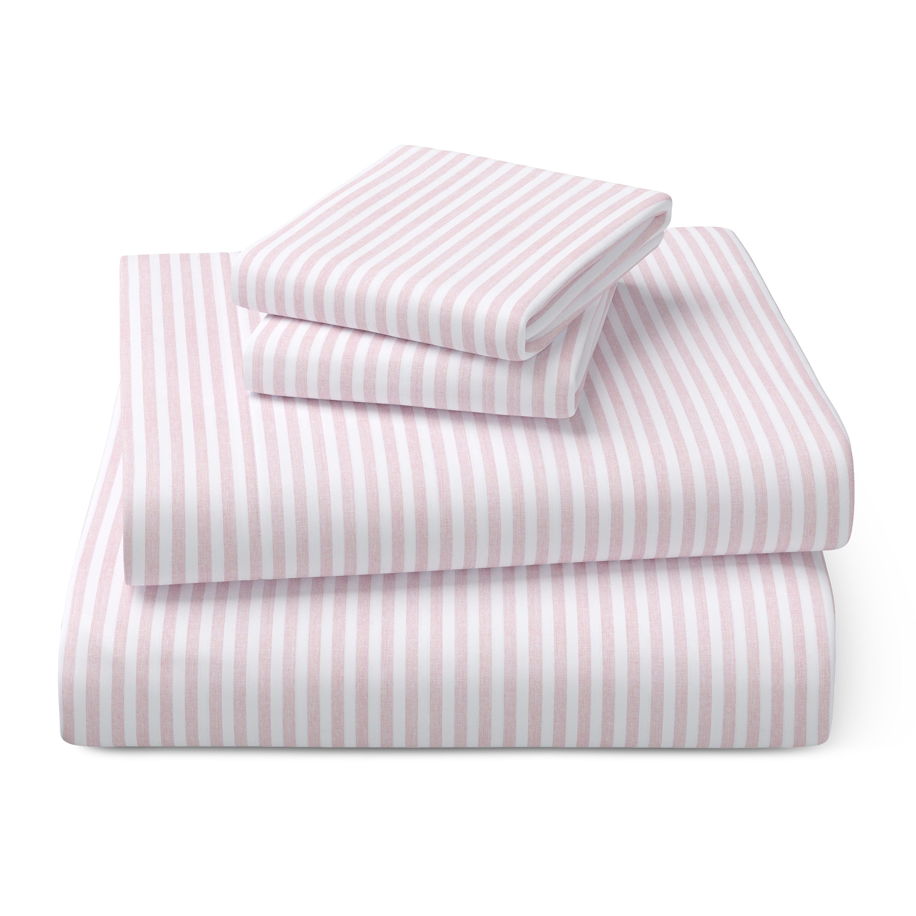 Mainstays Kids Microfiber Bed Sheet Set, Full, Pink and White Stripe, 4 Pieces