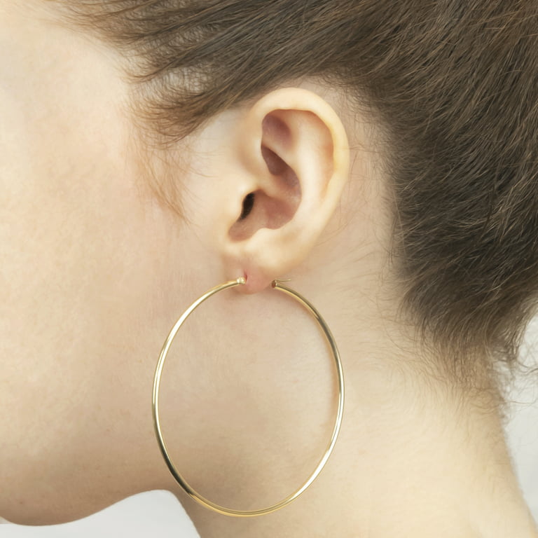 14K Yellow Gold Classic Hoop Earrings, 2mm 25mm (1 inch)