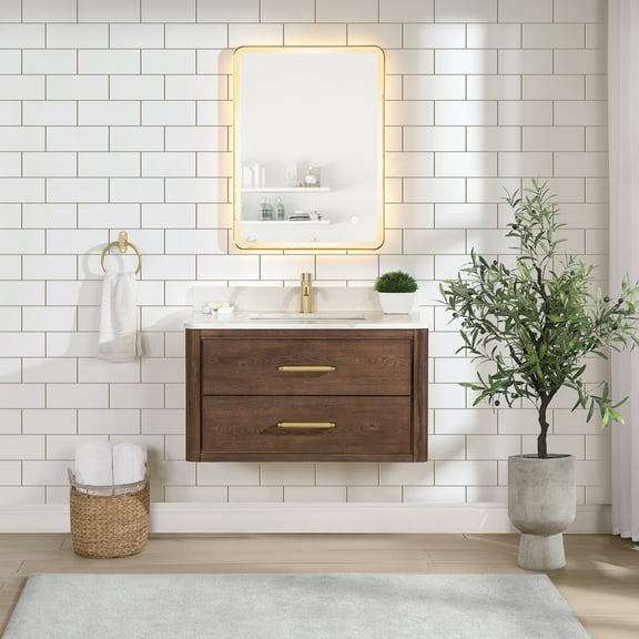 Vinnova Cristo 36" Wood Single Bath Vanity with Mirror in Aged Dark Brown