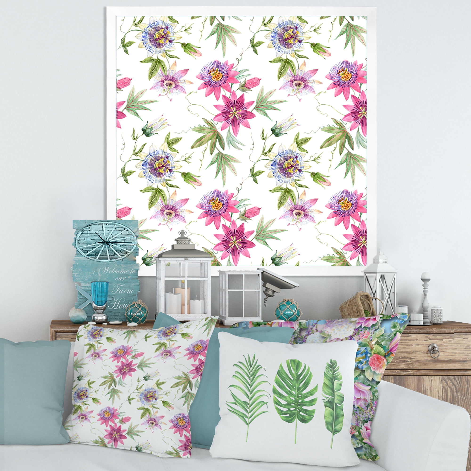 Designart 'Pink Passionflower Flowers and Petals' Traditional Framed Art Print