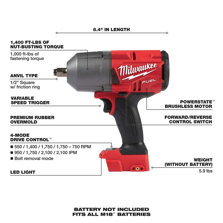 Milwaukee M18 Fuel 1/2-Inch High Torque Impact Wrench With Friction Ring, Bare Tool, No Battery Or Charger Included Milwaukee M18 Fuel 1/2-Inch High Torque Impact Wrench With Friction Ring, Bare Tool, No Battery Or Charger Included