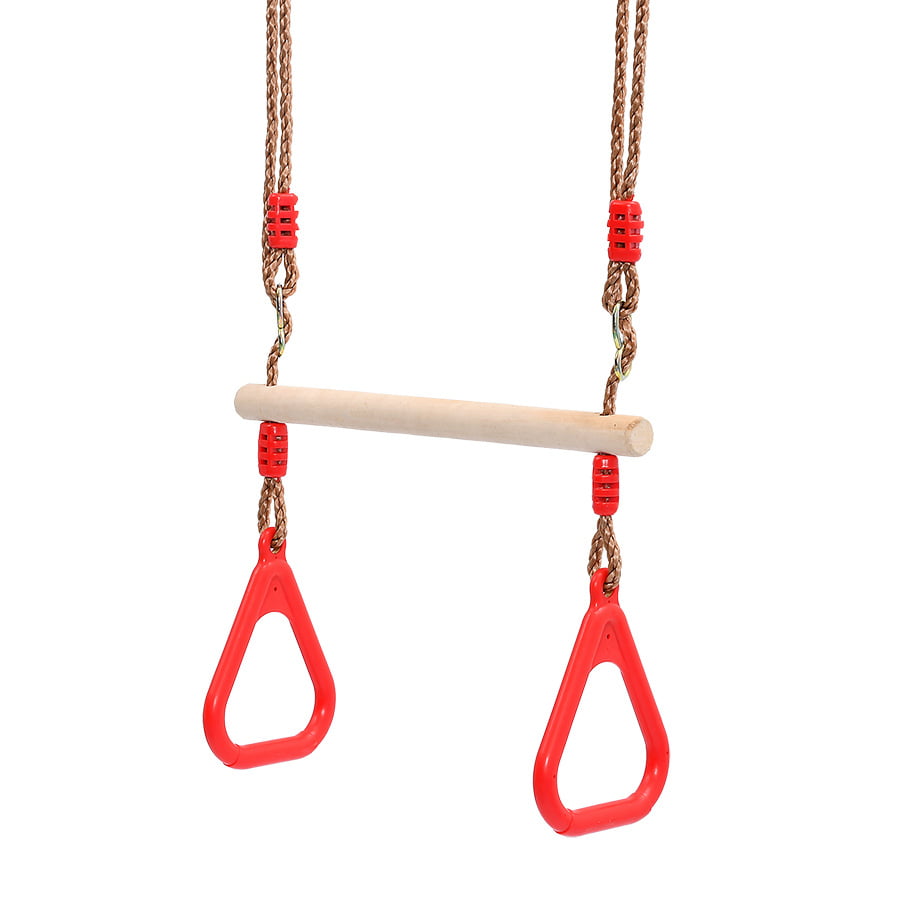 Tinello Wooden Trapeze Bar Trapeze Bar with Rings Kids Swing Gymnastic Rings Suspendable Trapeze Up to 120 Kg for Climbing Frame and Garden Swings RedYellow Attractive 