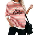 thumbnail image 4 of Lorytime Womens Christmas Sweatshirts Letters Stripes Print Shirt Crew Neck Long Sleeve Pullover Drop Shoulder Tops, 4 of 5