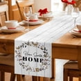 thumbnail image 5 of Farmhouse Wreath Table Runner - 120 Inch Long Sweet Home Rustic Plants Texture Grey Wood Cotton and Linen Blended Dress Scarves Farmhouse Table Runner for Kitchen Dining, Coffee Table, 13" x 120", 5 of 8