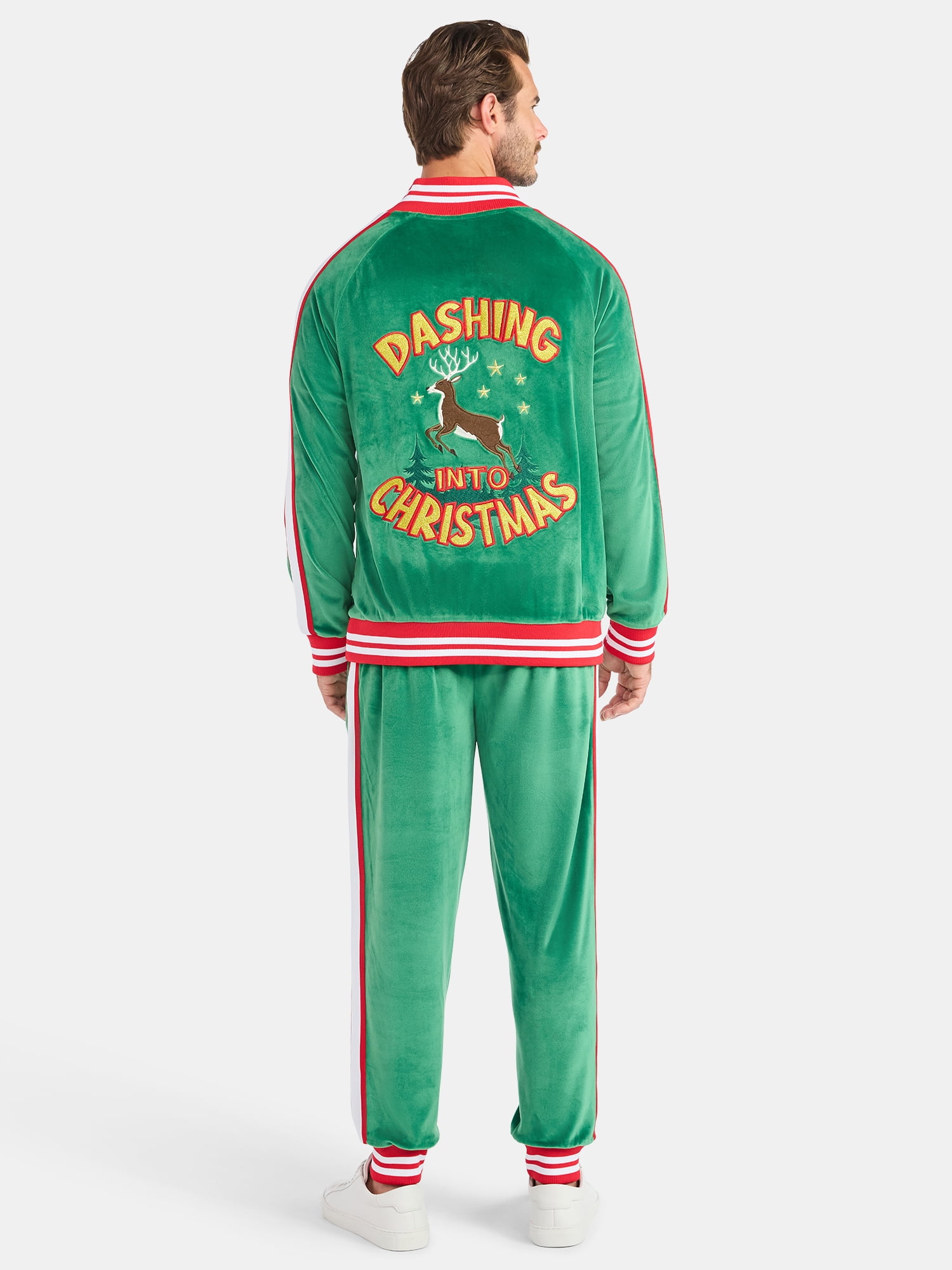 Jolly Knits Men's and Big Men's Velour Christmas Track Jacket and