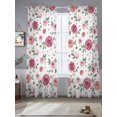 thumbnail image 2 of Farmhouse Flower Sheer Curtains for Living Room Bedroom, Light-filtering Sheer Curtain, Country Rose Red Floral Leaf Texture Rod Pocket Voile Window Treatment Drapes, 52’’Wx96’’L, 2 Panels Set, 2 of 7