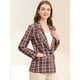 thumbnail image 4 of INSPIRE CHIC Blazers para mujer Chaqueta tipo blazer a cuadros con solapa con muesca Boyfriend Marrón carmesí S, 4 of 6