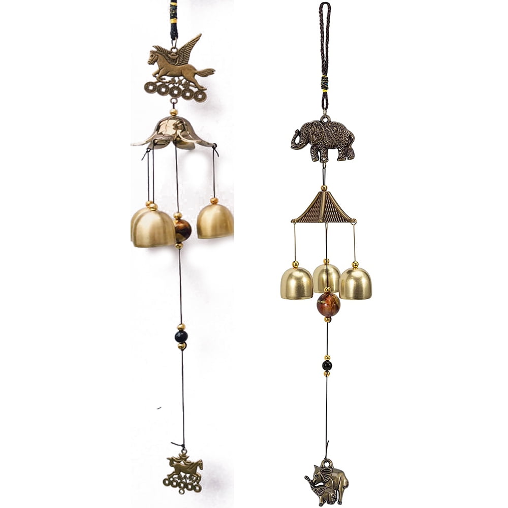 1pc Copper Alloy Big Metal Lucky 6 Bells Wind Chime Home Garden Hanging Decor 