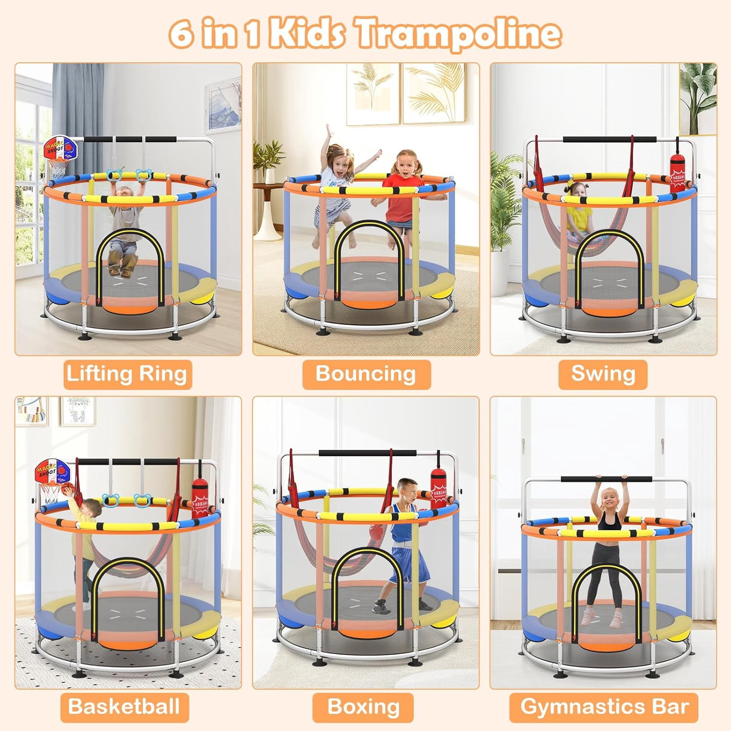 OLAKIDS 55" Trampoline for Kids Enclosure Net Heavy Duty for Boys Girls Outdoor Indoor