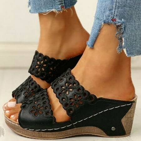 

Karcher Women Open Toe Wedges Heel Lace Sandals Hollow Out Ladies Summer Casual Shoes New