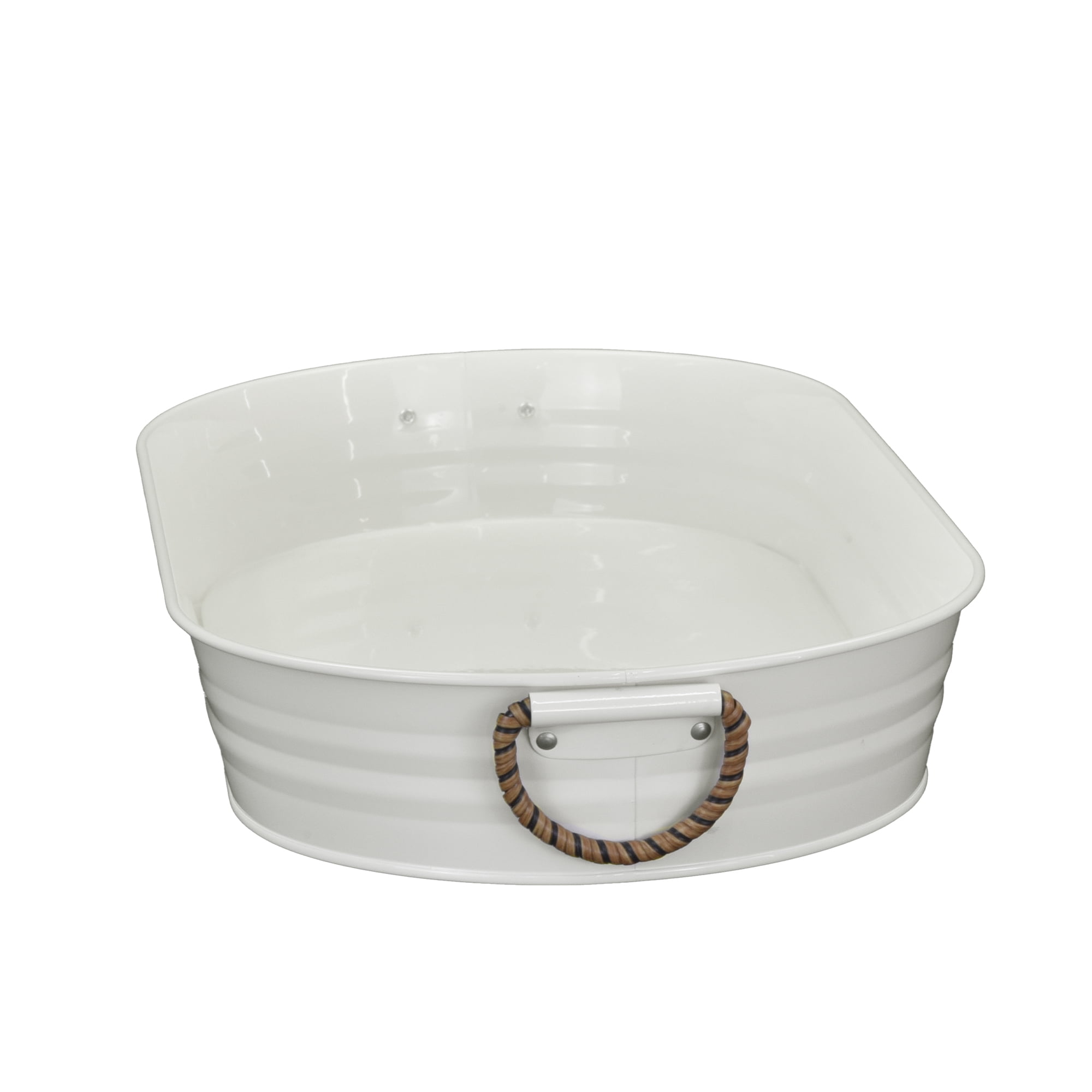 (2 pack) Better Homes & Gardens Vanilla White Galvanized Steel Oval Tray,19.88 in x 10.63 in