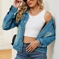 thumbnail image 7 of Brilliant Jean Jacket for Women Trendy Denim Jackets Women's Denim Jacket Long Sleeve Button Jean Coat Blue M, 7 of 7