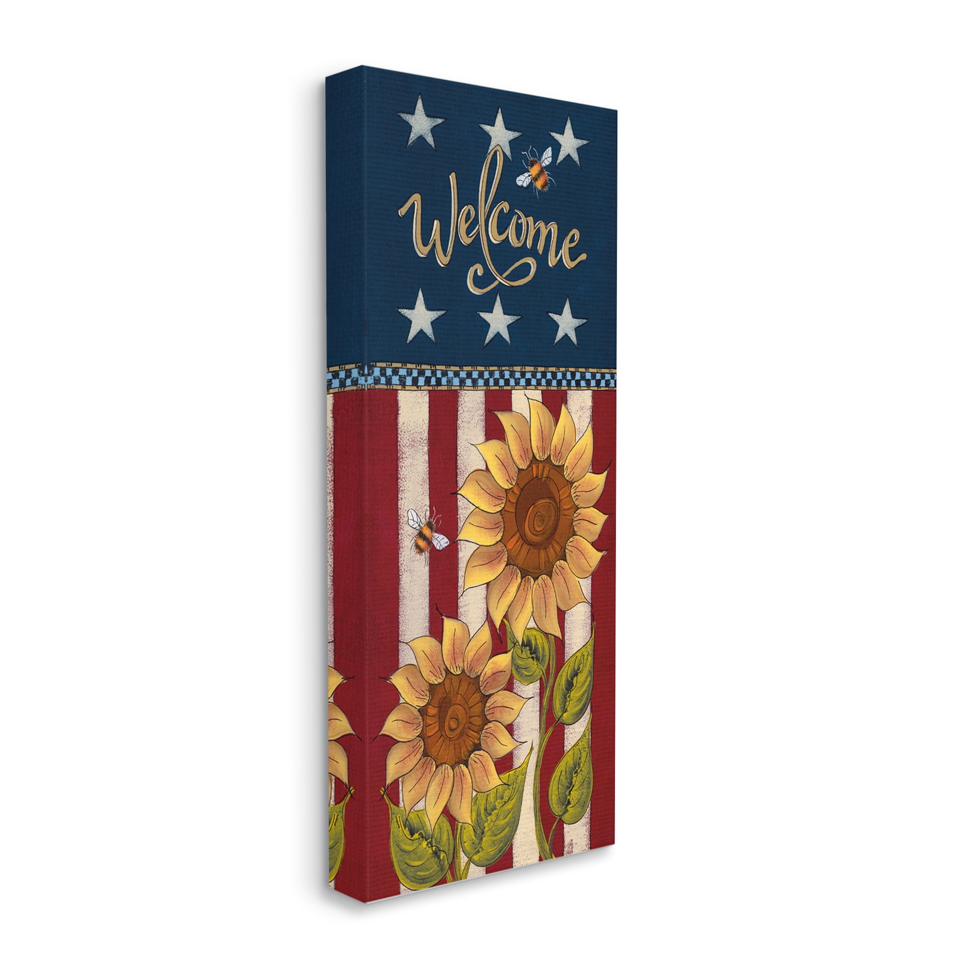 Stupell Americana Welcome Country Sunflowers Holiday Painting Gallery Wrapped Canvas Print Wall Art