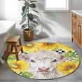 thumbnail image 4 of 4ft Washable Round Rug, Farm White Cow Sunflower Non-Slip Circle Area Rug for Living Room Bedroom, Country Farmhouse Yellow Flower Black Checkered Indoor Floor Mat for Home Decor, 4 of 9