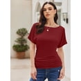 thumbnail image 2 of Women's Solid Short Sleeve Boat Neck Dolman Top with Side Shirring Trendy Casual Loose Fit T-Shirt, 2 of 7