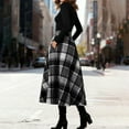 thumbnail image 2 of Midi Plaid Skirt for Women Button Detail Casual Flared Vintage High Waist A Line Mid-Length Tartan Skirts with Pockets, 2 of 9