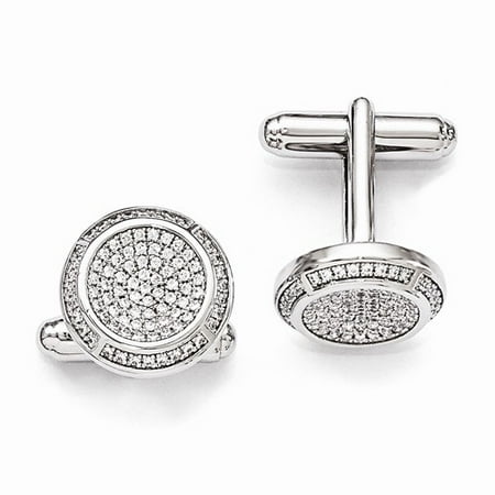 Sterling Silver Polished & CZ Brilliant Embers Cuff Links