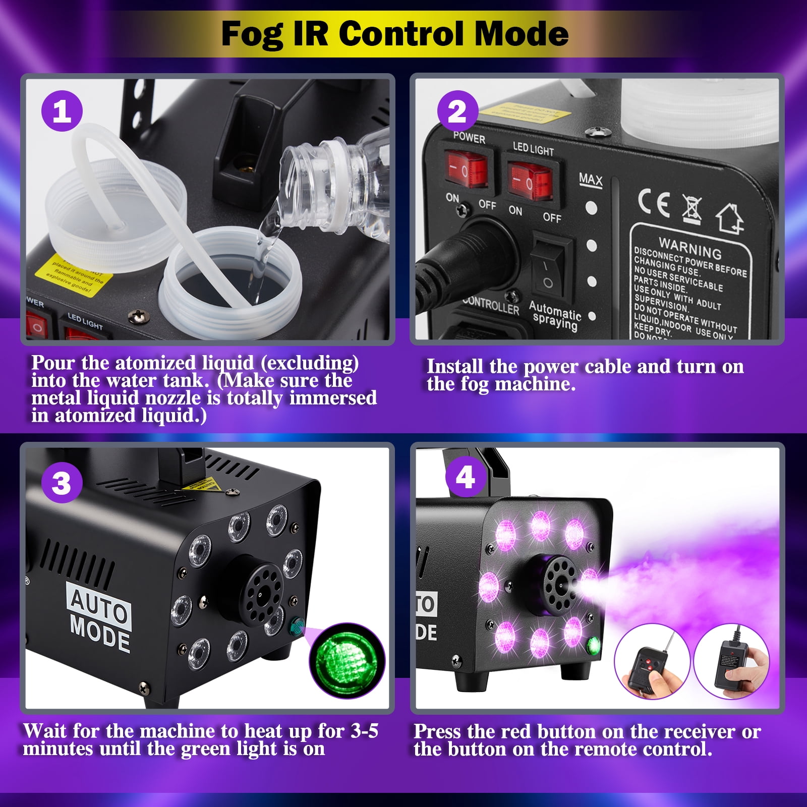 Fog Machine with 13 Colorful LED Lights and RGB Light Effect, 500 W and 2000CFM Fog with 2 Wired and Wireless Remote Controls, Perfect for Christmas Party Wedding, Halloween,  and Stage Effect