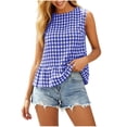 thumbnail image 4 of CAIXIA Women's Gingham Pleated Peplum Tank Tops Crew Neck Y2K Sleeveless Blouse Plaid Babydoll Tshirt, 4 of 8