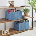 thumbnail image 6 of Wicker Storage Basket, Set of 2 Hand-Woven Paper Rope Wicker Basket, Large Storage Baskets for Organizing Toilet Paper, Foldable Cube Storage Organizer Bins for Shelves (Blue), 6 of 14