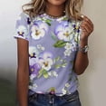 thumbnail image 1 of Fiudx Ofertas de La Semana Camiseta de Manga Corta con Cuello Redondo y Estampado de Flores y Plantas Informal de Moda para Mujer, 1 of 3