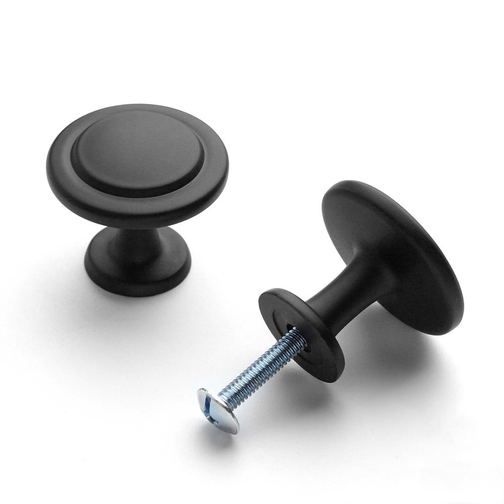 KOOFIZO 10 Pack Stepped Round Cabinet Knob - Black Pull Handle (Dia.31mm / 1.2 Inch)
