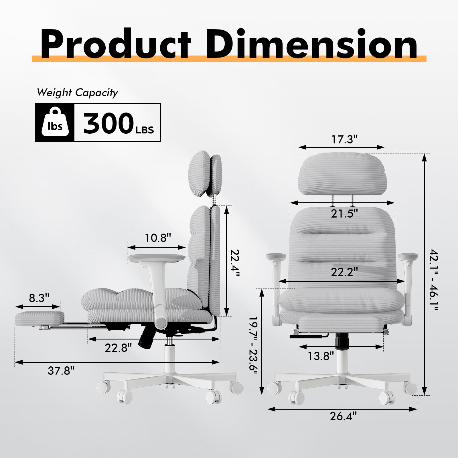Ninecer Ergonomic Office Chair with Footrest, Big and Tall Computer Desk Chair for Adults, Adjustable Swivel Chair with Headrest Lumbar Support, Grey