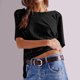 thumbnail image 5 of Camisas de Manga Corta para las Mujeres Casual Cuello Redondo Sólido, Mezcla de Algodón Moda de Verano Blusa Superior, 5 of 9