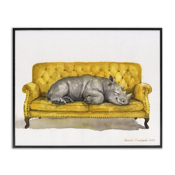 Stupell Industries Eclectic Cute Rhino Resting Black Framed Giclee Art, 14 x 11, by George Dyachenko