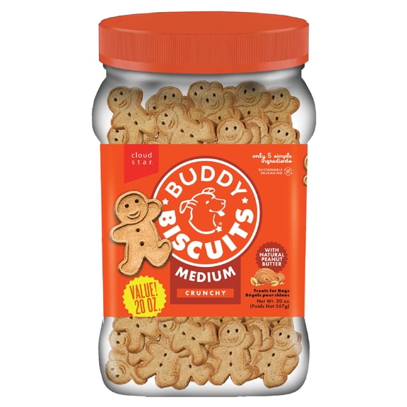 Buddy Biscuits Crunchy Medium Dog Treats, Peanut Butter, 20 oz. Jar