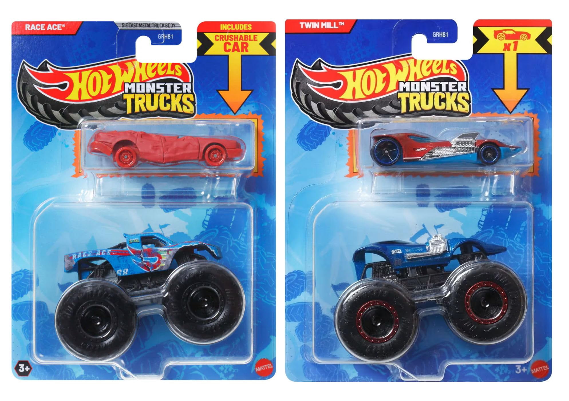 Hot Wheels Monster Trucks 8-Pack with Bonus Cars, GRH81-999R Bundle, Ages 3+