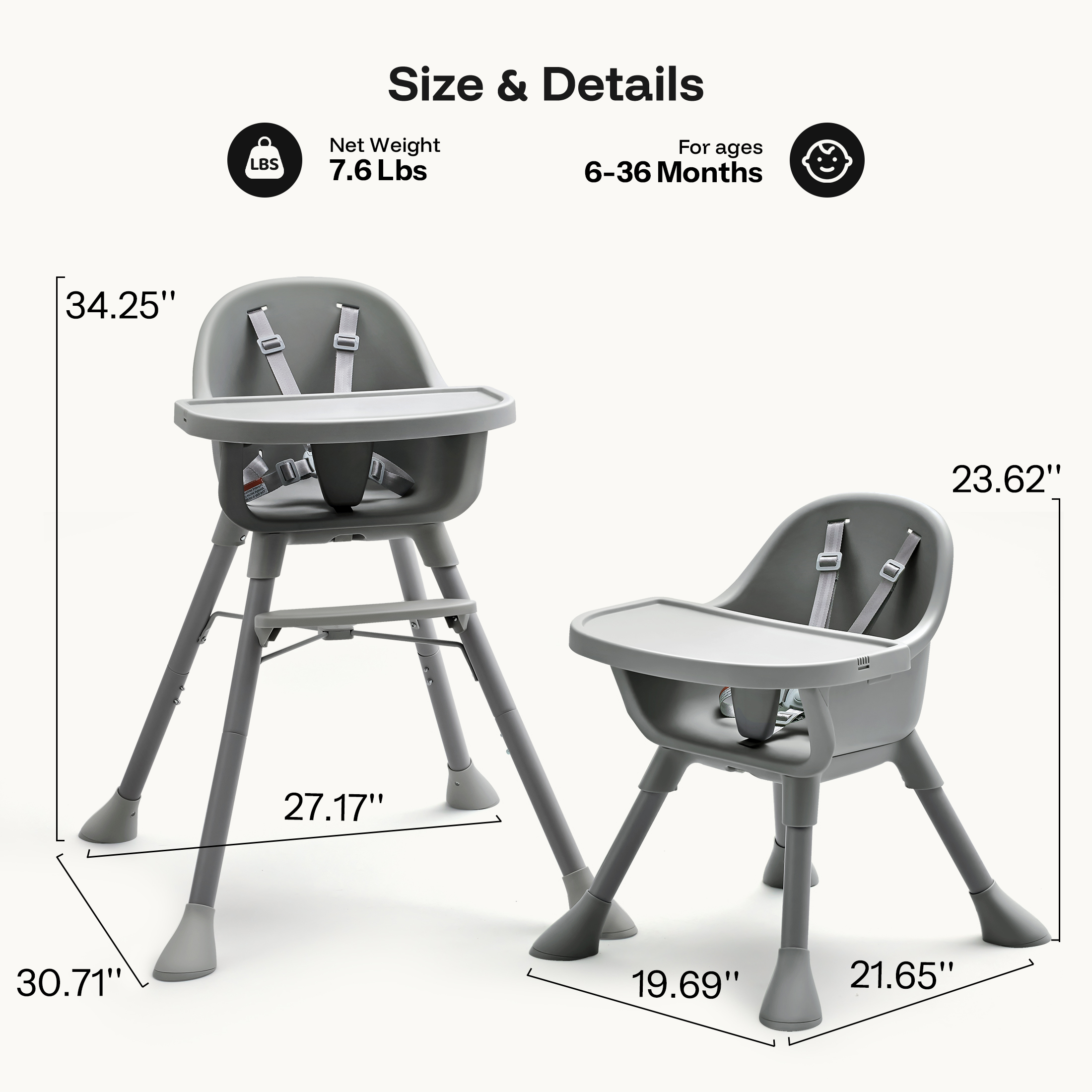 HARPPA 3-in-1 Convertible Baby High Chair, Gray photo 7
