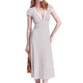 thumbnail image 2 of Women Summer Dresses Deep V Neck Polka Dot Prined Splice Lace Dress Elegant for Party White L, 2 of 9